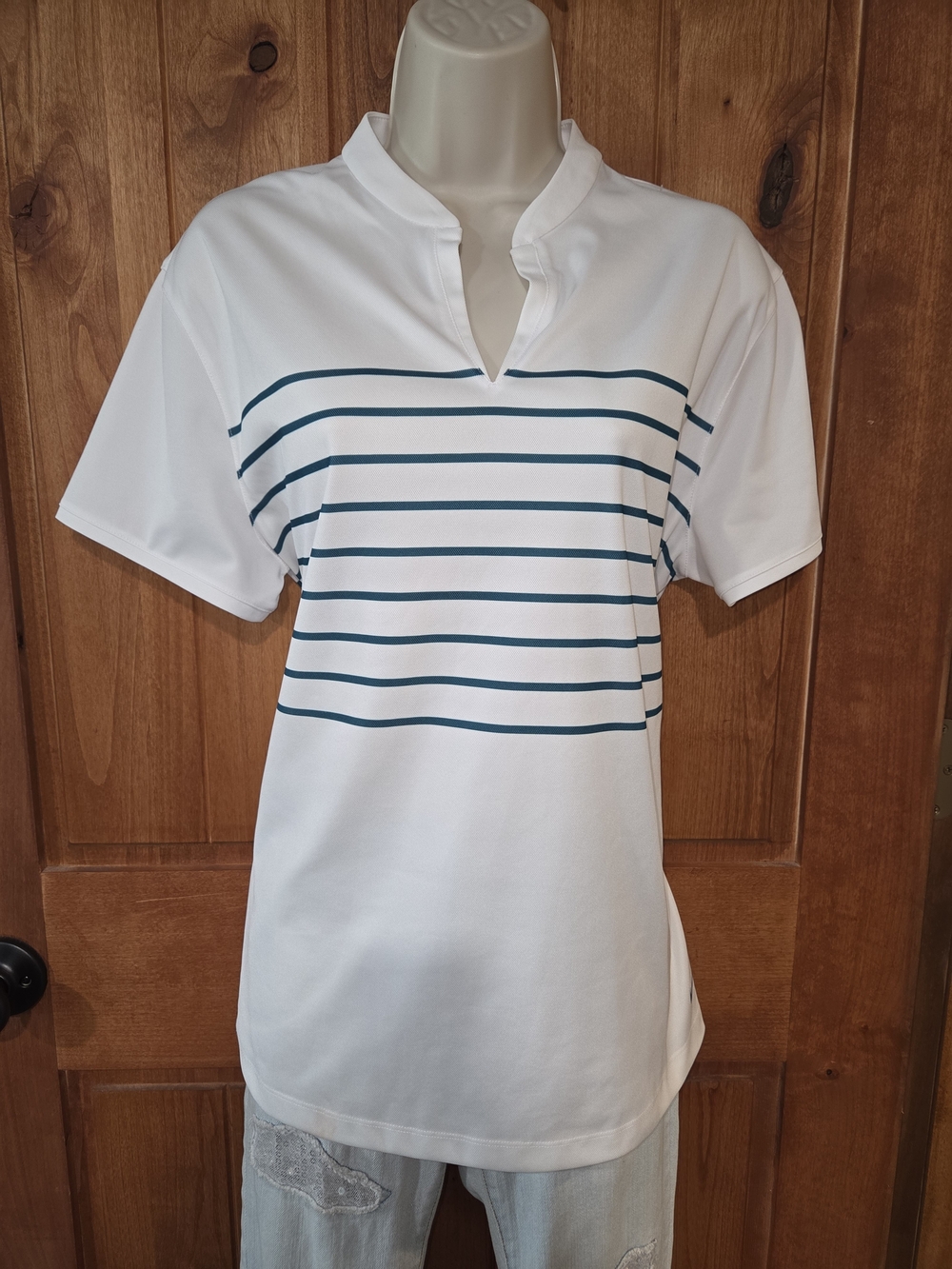 Nike DRI-FIT White Short-Sleeve Top with Teal‎ Stripes